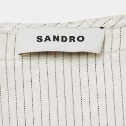 Pre Owned سندرو قميص بياقة كروشيه بخطوط باللون الأبيض من مزيج الكتان مقاس  وسط