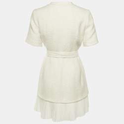 مملوكة مسبقًا Sandro White Tweed & Plisse Detail Coat Mini Dress M