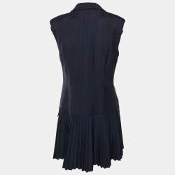 Pre Owned Sandro Navy Blue Crepe Pleated Mini Suit Dress M