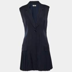Pre Owned Sandro Navy Blue Crepe Pleated Mini Suit Dress M