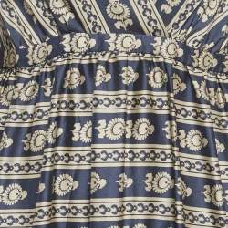 Pre Owned فستان ساندرو أزرق بطبعة زهور حرير فالنتينا برقبة على شكل V ميدي صغير الحجم