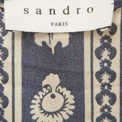 Pre Owned فستان ساندرو أزرق بطبعة زهور حرير فالنتينا برقبة على شكل V ميدي صغير الحجم