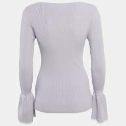 Pre Owned Sandro Light Purple Rib Knit Bell Sleeve Top M