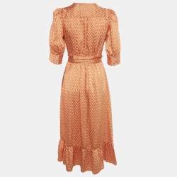 مملوكة مسبقًا فستان ساندرو برتقالي بطبعة قلب ساتان ملفوف صغير الحجم