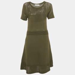 مملوكة مسبقًا Sandro Green Open Knit Flared Short Dress L