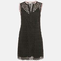 Pre Owned Sandro Black Lace Contrast Trim Detail Shift Dress M