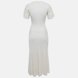 مملوكة مسبقًا Sandro Cream Pointelle Knit Flared Midi Dress S