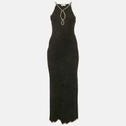 Pre Owned Sandro Black Velvet Knit Cutaway Teardrop Embellished Maxi Dress S