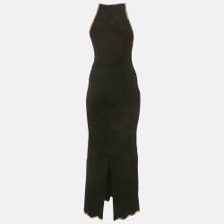 مملوكة مسبقًا فستان ساندرو أسود مخمل محاك مفتوح مزين دمعة طويل صغير الحجم