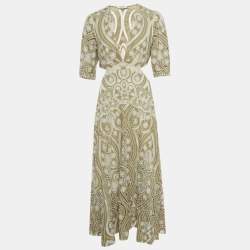 Pre Owned Sandro Light Green Guipure Lace Cut Out Midi Dress L