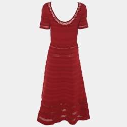 مملوكة مسبقًا Sandro Red Stretch Knit Midi Dress M