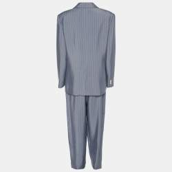 مملوكة مسبقًا Sandro Blue Pinstripe Satin Blazer and Pants Set S/M