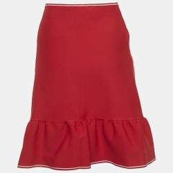 مملوكة مسبقًا Sandro Red Stretch Knit Ruffled Mini Skirt S
