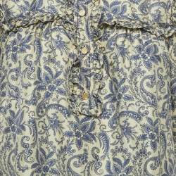 مملوكة مسبقًا Sandro Cream Harmonie Print Silk Ruffle Mini Dress S