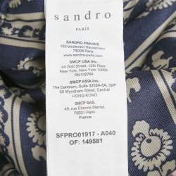 Pre Owned فستان ساندرو أزرق بطبعة زهور حرير فالنتينا برقبة على شكل V ميدي صغير الحجم