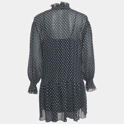Pre Owned Sandro Navy Blue Polka-Dot Fil Coupé Georgette Mini Dress M