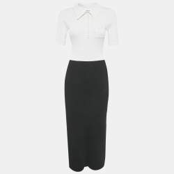 Pre Owned Sandro White/Black Rib Knit Midi Dress S