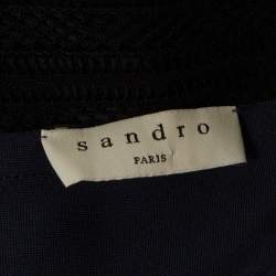 Pre Owned Sandro Navy Blue Satin Eloy Lace-Inset Maxi Dress M