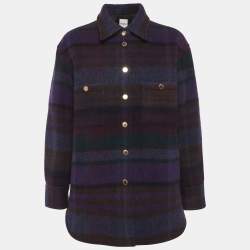 Pre Owned Sandro Multicolour Wool-Blend Felt Dome Fringed Checked Jacket M