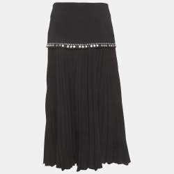 Pre Owned Sandro Black Crepe Embellished Plisse Midi Skirt M