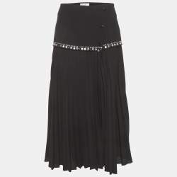 Pre Owned Sandro Black Crepe Embellished Plisse Midi Skirt M