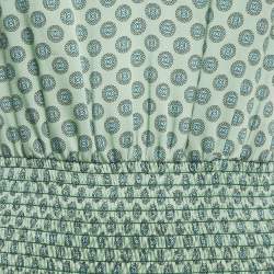 Pre Owned فستان ساندرو أخضر مطبوع بتفاصيل مكشكشة صغير الحجم