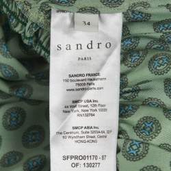 Pre Owned فستان ساندرو أخضر مطبوع بتفاصيل مكشكشة صغير الحجم