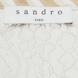 Pre Owned Sandro Beige & White Striped Cotton & Lace Shirt M