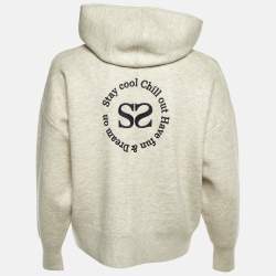 Pre Owned Sandro Pale Grey Melange Jersey Embroidered Zip Up Hoodie XS