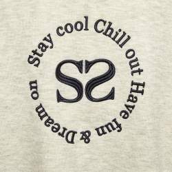 Pre Owned Sandro Pale Grey Melange Jersey Embroidered Zip Up Hoodie XS