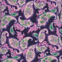 Pre Owned فستان ساندرو أرجواني حريري مطبوع مكشكش بكتف مكشوف صغير الحجم