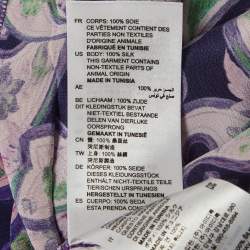 Pre Owned فستان ساندرو أرجواني حريري مطبوع مكشكش بكتف مكشوف صغير الحجم