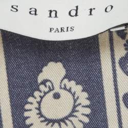 مملوكة مسبقًا فستان ساندرو أزرق بطبعة زهور حرير فالنتينا برقبة على شكل V ميدي صغير الحجم