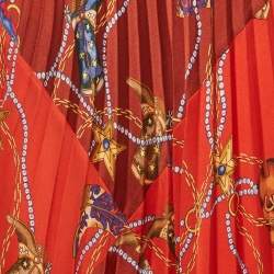 Pre Owned Sandro Red Printed Crepe Plisse Maxi Skirt M