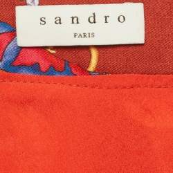 Pre Owned Sandro Red Printed Crepe Plisse Maxi Skirt M