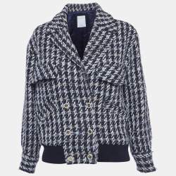 Pre Owned Sandro Blue/White Houndstooth Double Breasted Jacket S