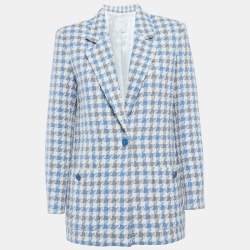 Pre Owned Sandro Blue Houndstooth Tweed Blazer M
