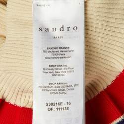 مملوكة مسبقًا Sandro Beige Striped Rib Knit Ruffled Top L