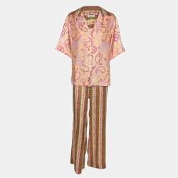 Pre Owned Sandro Multicolor Printed Satin Kimi Blouse and Pants Set M