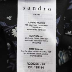 Pre Owned Sandro Black Floral Print Satin Bonny Cutout Pleated Midi Dress M