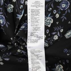 Pre Owned Sandro Black Floral Print Satin Bonny Cutout Pleated Midi Dress M