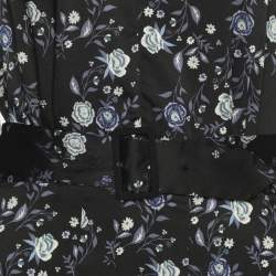 Pre Owned Sandro Black Floral Print Satin Bonny Cutout Pleated Midi Dress M
