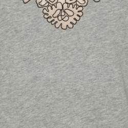 Pre Owned ساندرو تي شيرت من القطن والدانتيل باللون الرمادي والبيج مقاس صغير