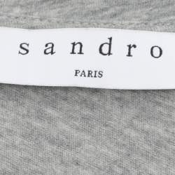 Pre Owned ساندرو تي شيرت من القطن والدانتيل باللون الرمادي والبيج مقاس صغير