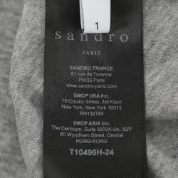 Pre Owned ساندرو تي شيرت من القطن والدانتيل باللون الرمادي والبيج مقاس صغير