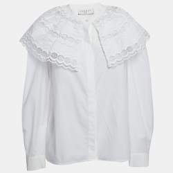 Pre Owned Sandro White Cotton Lace Collar Ernesta Blouse L