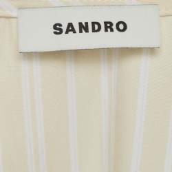 مملوكة مسبقًا Sandro Cream Cotton Striped Cotton Pleated Collar Short Dress L