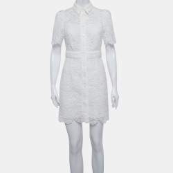 Pre Owned فستان ساندرو أوف وايت دانتيل جوبير زهري ميني كبير