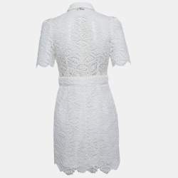 Pre Owned فستان ساندرو أوف وايت دانتيل جوبير زهري ميني كبير