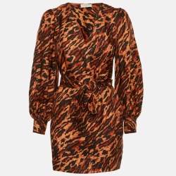 مملوكة مسبقًا Sandro Brown Leopard Print Silk Mini Dress XS